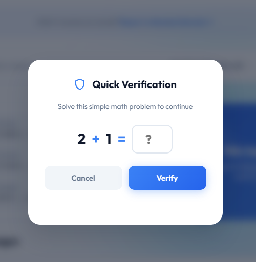 Quick Verification modal with a simple math problem